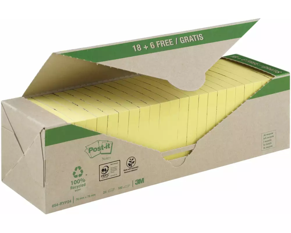 Post-it Notizzettel Post-it Recycling Gelb, 7.6 cm x 7.6 cm