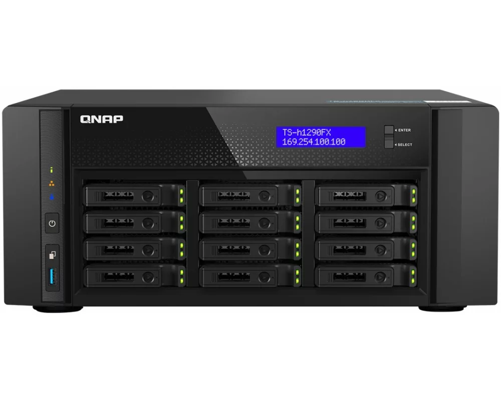 QNAP TDS-h2489FU-4314-512G 12-Bay NAS AMD EPYC 7302P 16-core up to 3.3GHz 12x2.5inch U.2 NVMe/SATA SSD bays 256GB RDIMM ECC