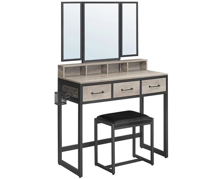 VASAGLE Schminktisch mit Hocker und Spiegel Greige/Schwarz