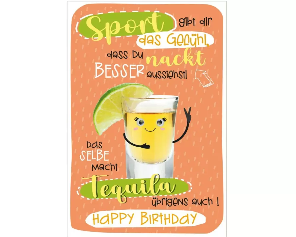 Susy Card Geburtstagskarte Schnaps mit Wackelaugen 11.5 x 17 cm