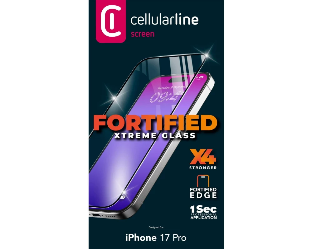 Cellular Line Displayschutz Reinforced Tempered Glass iPhone 17 Pro