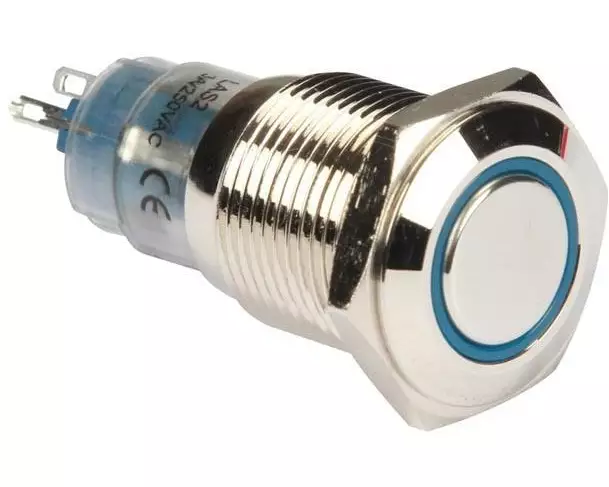 Velleman Drucktaster Metall 16 mm mit blauer Ringbeleuchtung