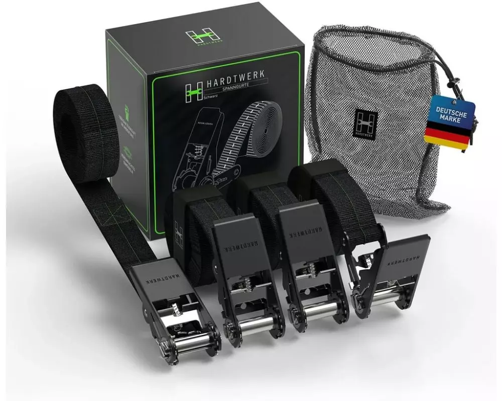 Hardtwerk Spanngurte mit Ratschen 4 Stück, 6 Meter, Schwarz
