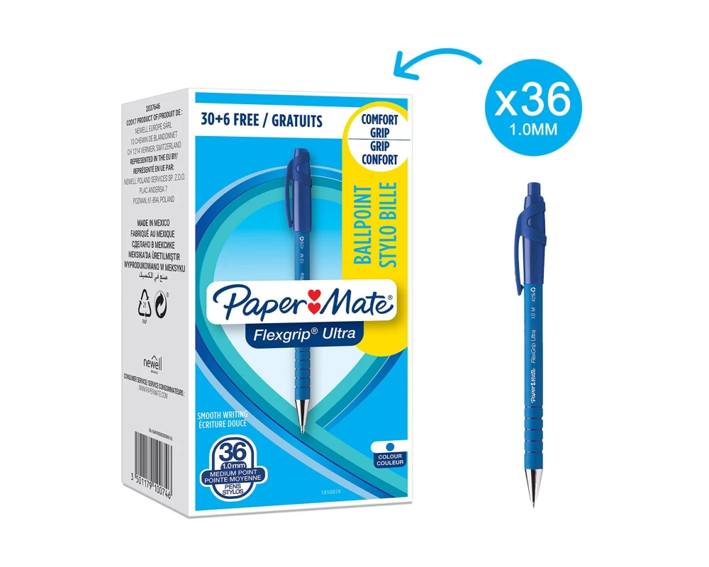 Paper Mate Kugelschreiber Flexgrip Ultra 1 mm, Blau, 36 Stück