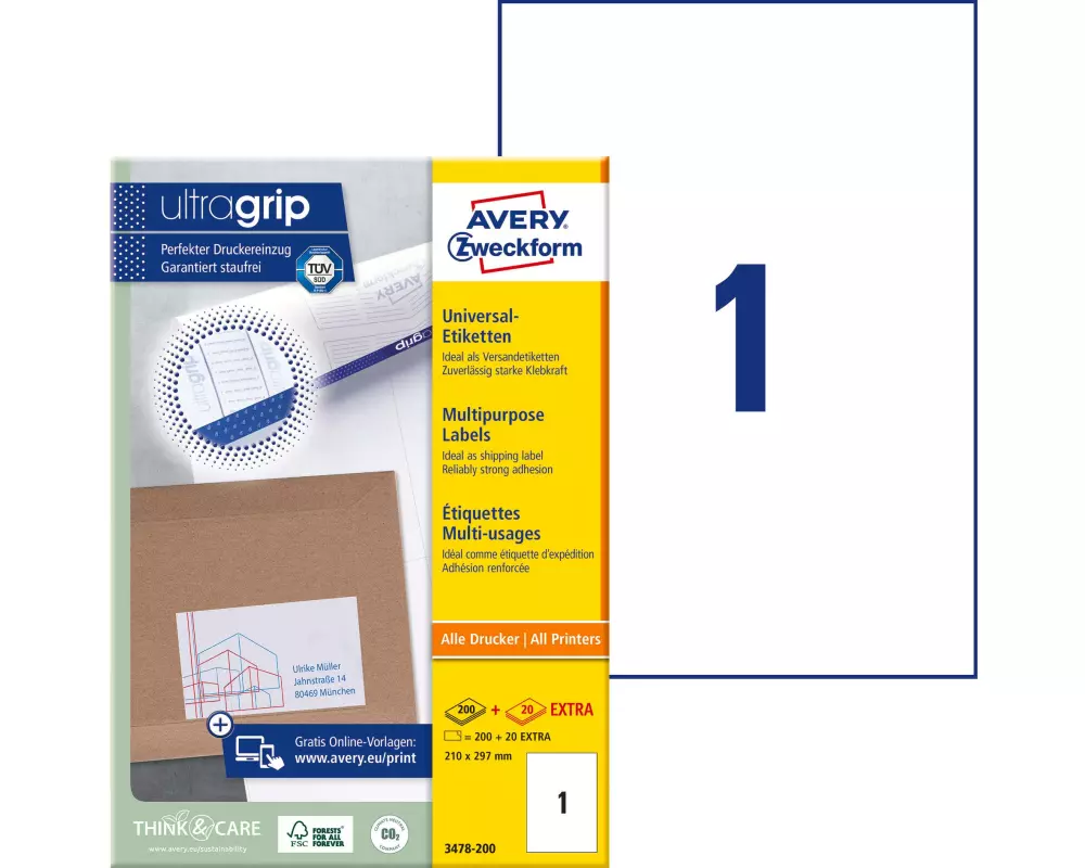 Avery Zweckform Universal-Etiketten 3478 210 x 297 mm, 220 Blatt