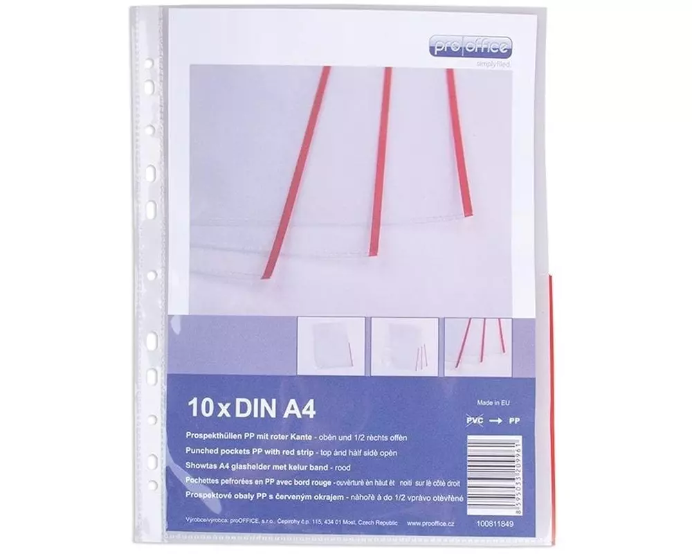 ProOffice Zeigetasche A4, Rot/Transparent, 10 Stück