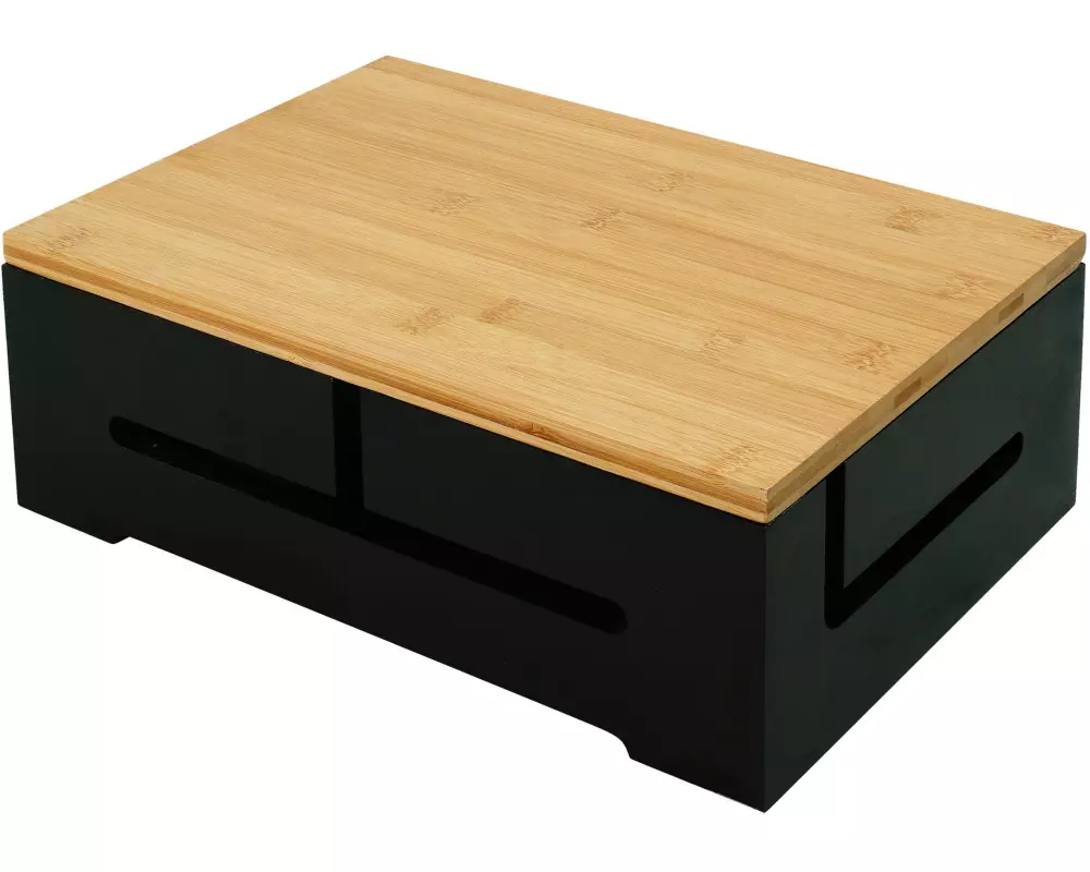 relaxdays Kabelbox 11 x 32 x 22 cm, Hellbraun / Schwarz