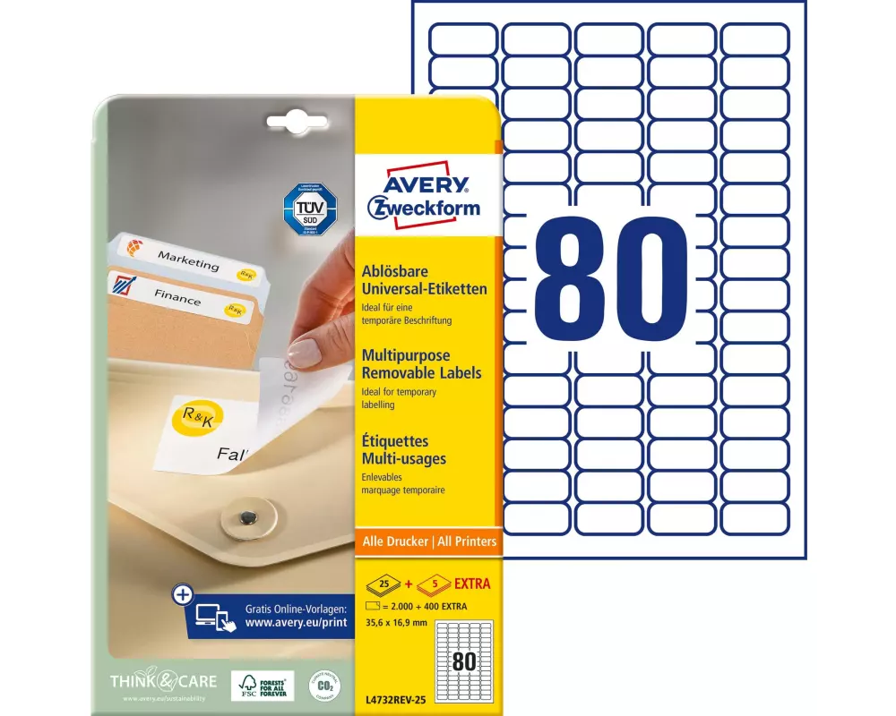 Avery Zweckform Mini-Etiketten Stick + Lift 35.6 x 16.9 mm, 25 Blatt