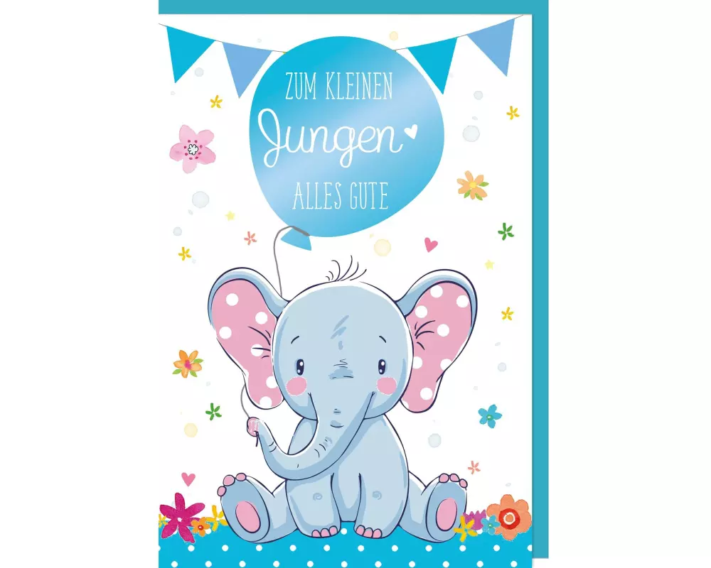 Braun + Company Glückwunschkarte Elefant 11.5 x 17 cm, Blau