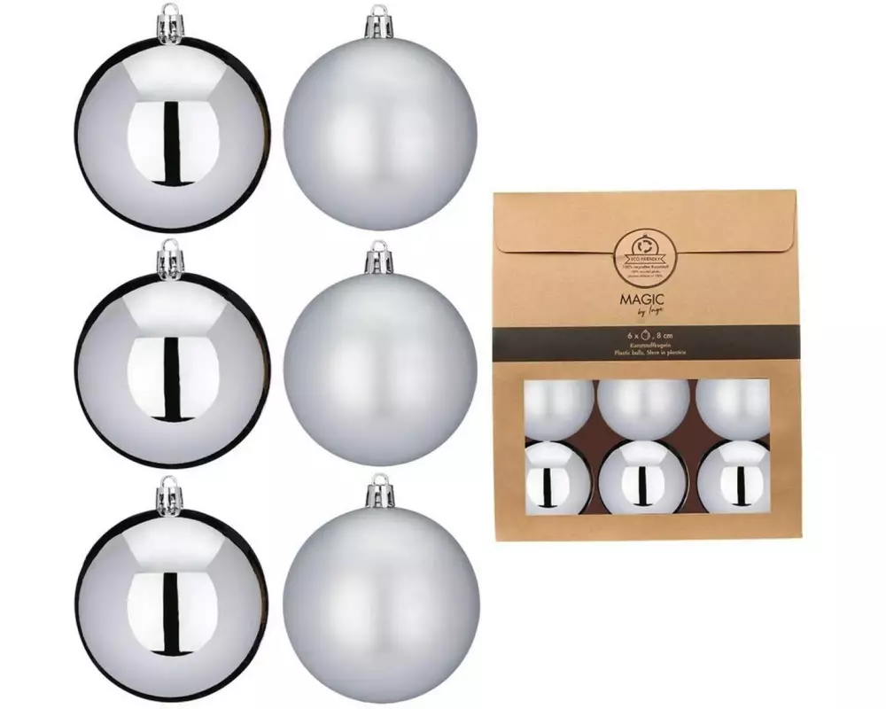 INGES CHRISTMAS DECOR Weihnachtskugel 8 cm Silber, 6 Stück