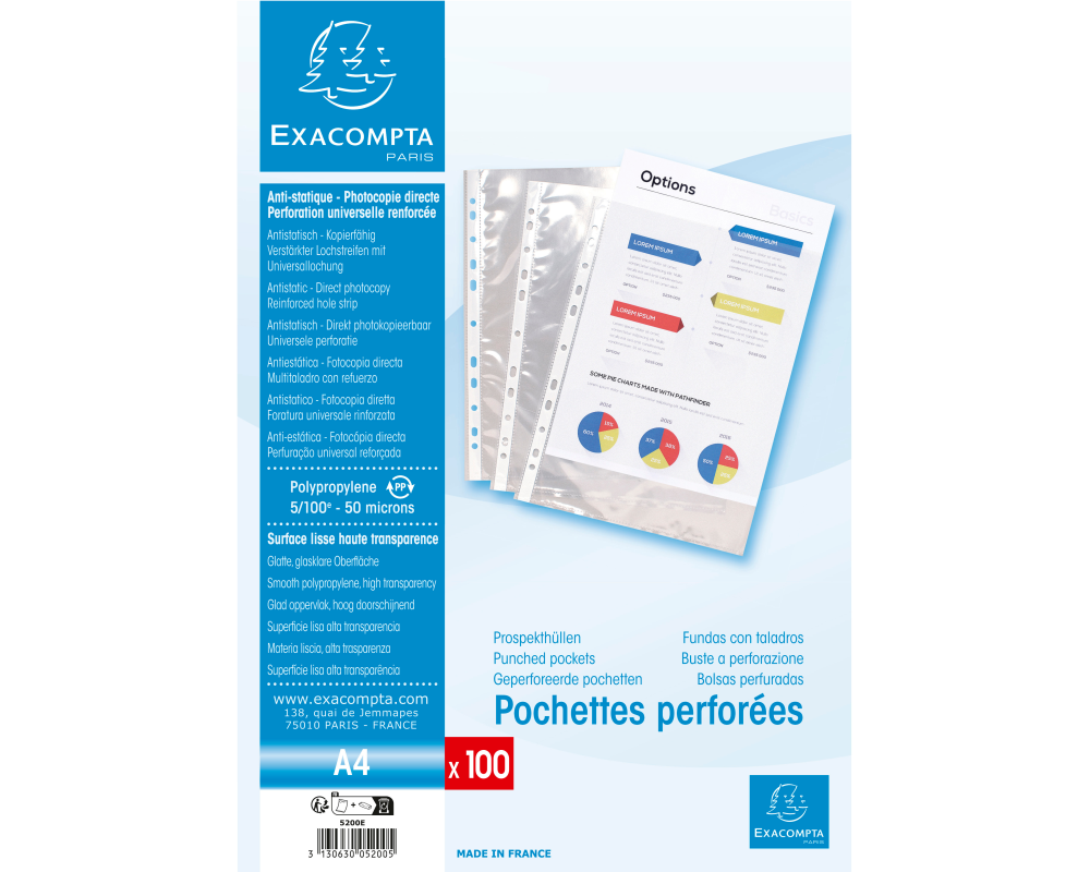 EXACOMPTA Zeigetaschen PP 60my A4 5200E transparent 100 Stück