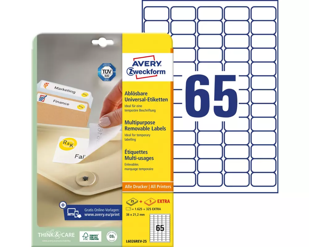 Avery Zweckform Universal-Etiketten L6026REV-25, 38.1 x 21.2 mm, 30 Blatt