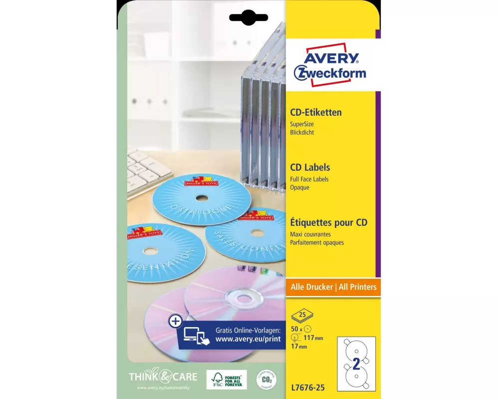 Avery Zweckform CD-Etiketten L7676-25 Ø 117 mm