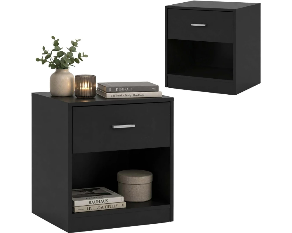 relaxdays Nachttisch 39 x 41 cm, Schwarz , 2er Set