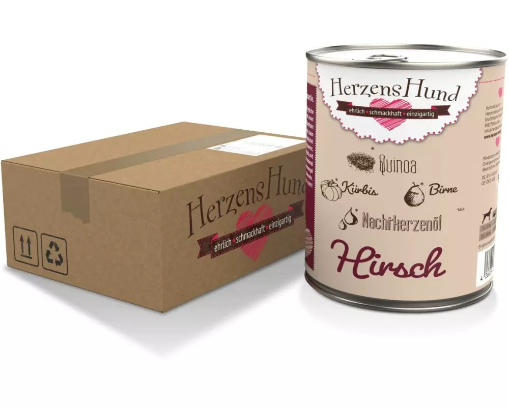 HerzensHund Nassfutter Hirsch mit Bio-Gemüse, 800 g