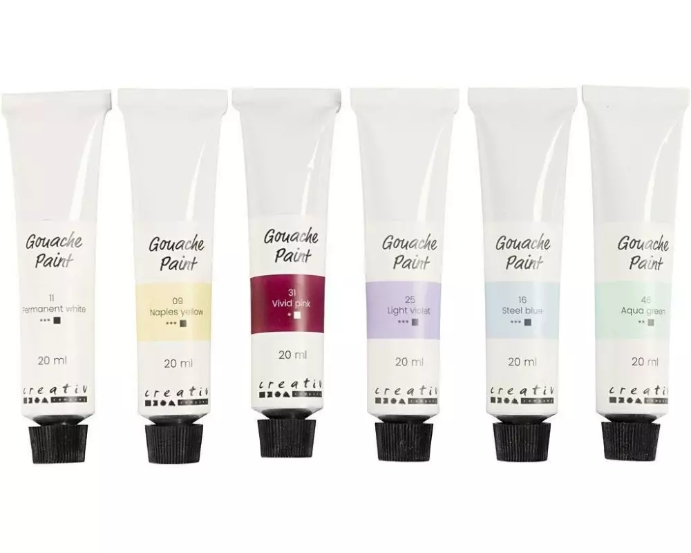 Creativ Company Wasserfarbe Gouache Pastell, 6 x 20 ml