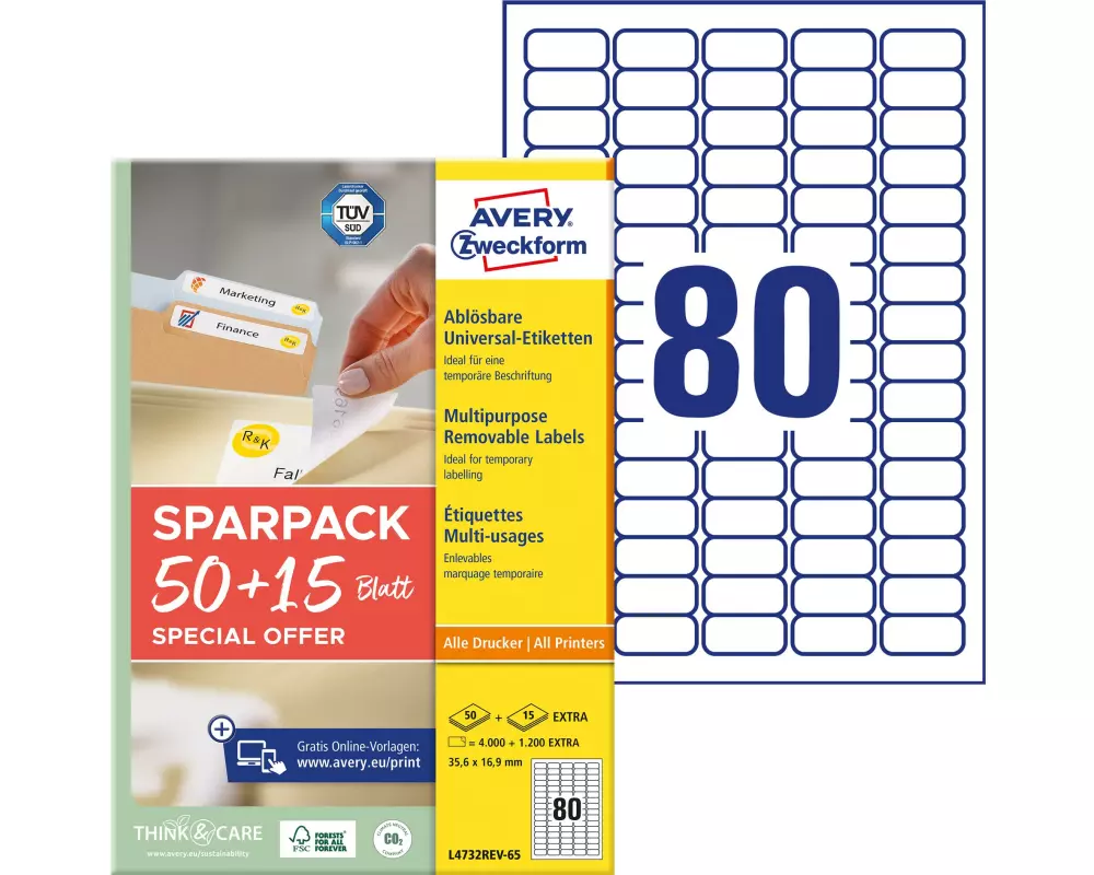 Avery Zweckform Universal-Etiketten L4732REV-65, 35.6 x 16.9 mm, 65 Blatt