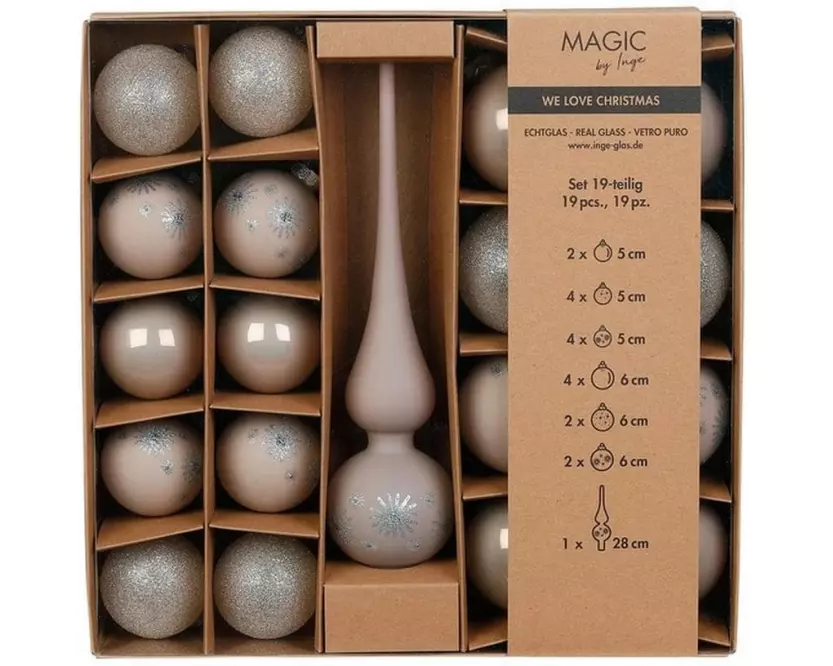 INGES CHRISTMAS DECOR Weihnachtskugel mit Spitze 19 Stück, Hellbraun