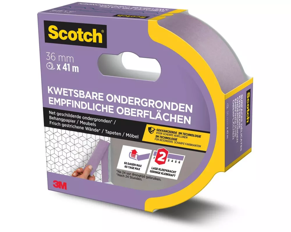 3M Malerabdeckband Scotch SENSITIVE SURFACE, 36 mm x 41 m, Rosa