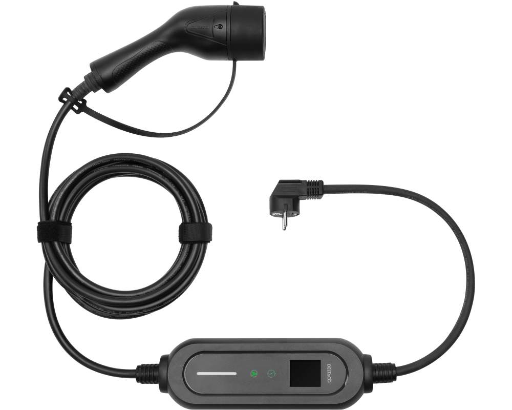 DELTACO e-Charge cable Schuko,Type 2 EV-1233 6-16A, 3.5 kW, 5.5m, Black
