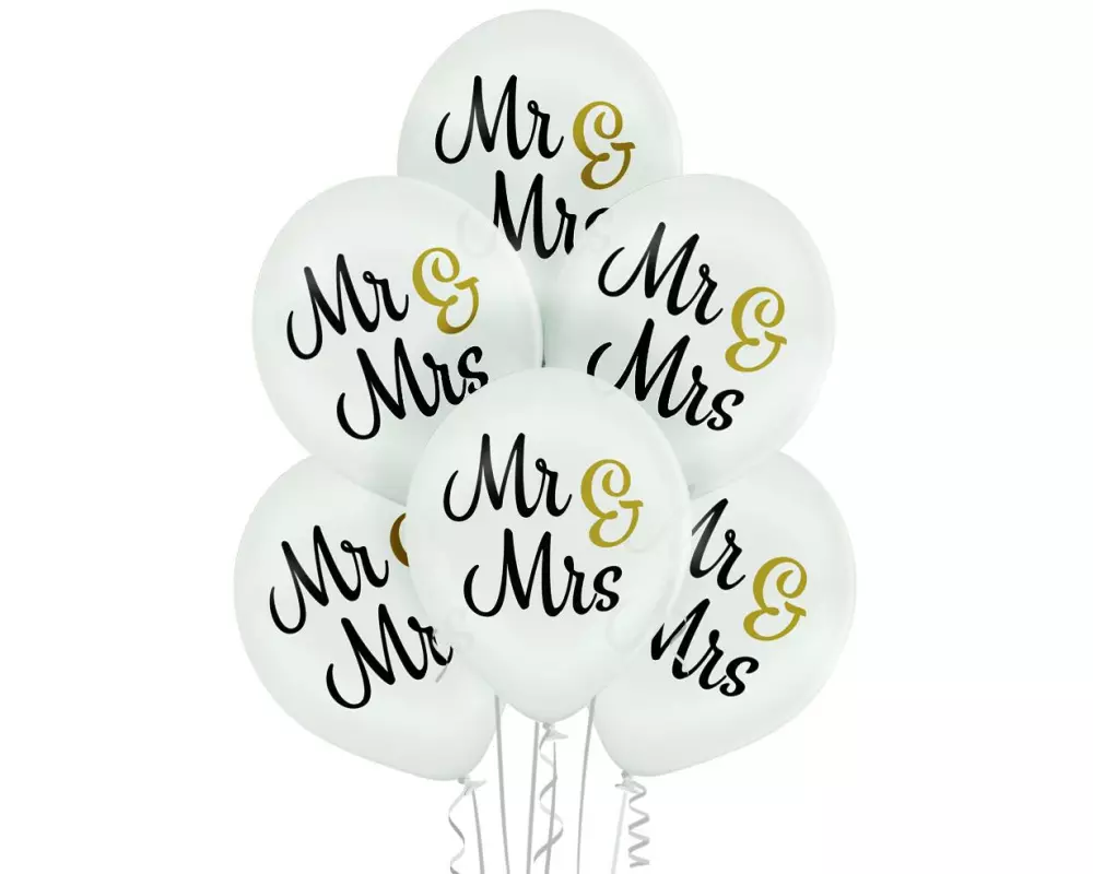 Belbal Luftballon Mr & Mrs Gold/Schwarz/Weiss, Ø 30 cm, 50 Stück