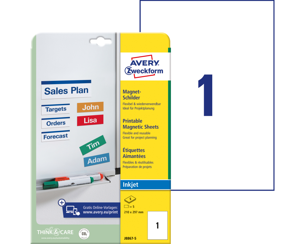 Avery Zweckform Haftmagnet Schilder 210 x 297 mm 5 Bogen