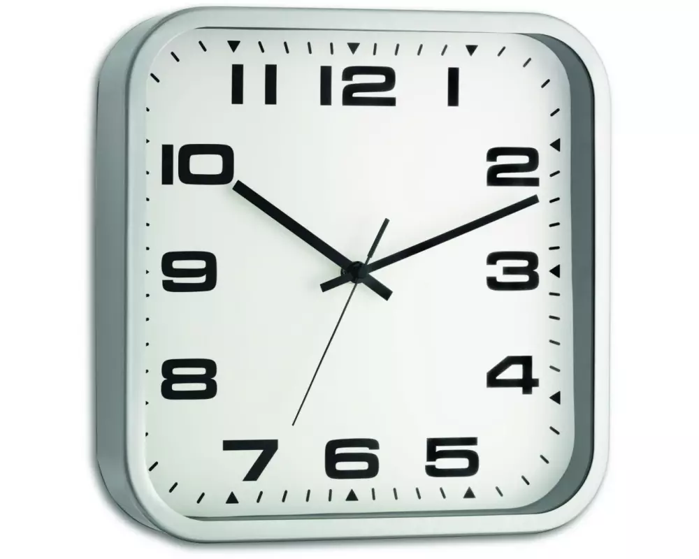 TFA Dostmann Wanduhr mit Metallrahmen Silber