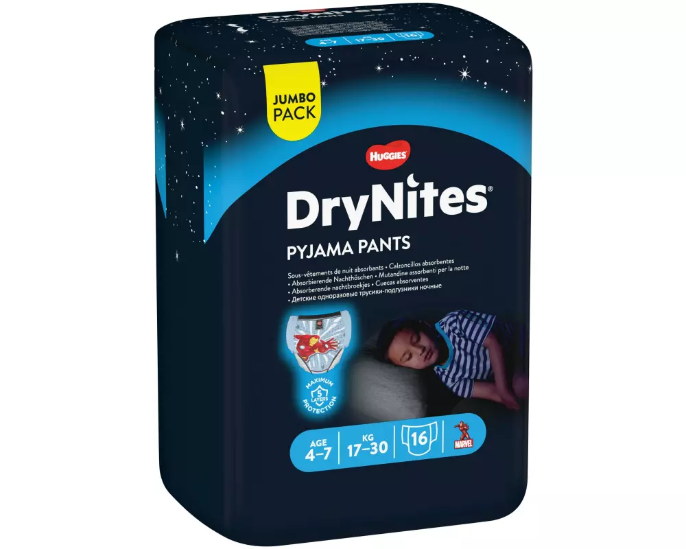 Huggies Nachtwindeln DryNites Boy 4-7 Jahre Grösse M, 16 Stk.