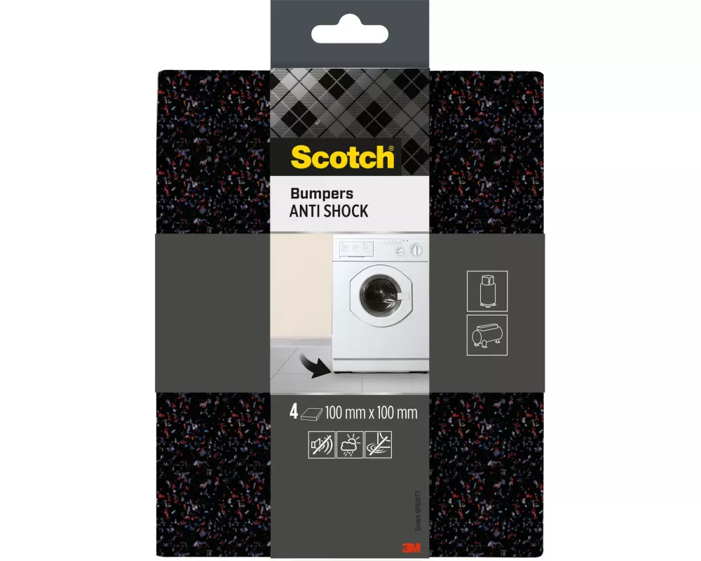 3M Elastikpuffer 100 mm x 100 mm, Schwarz, 4er Pack