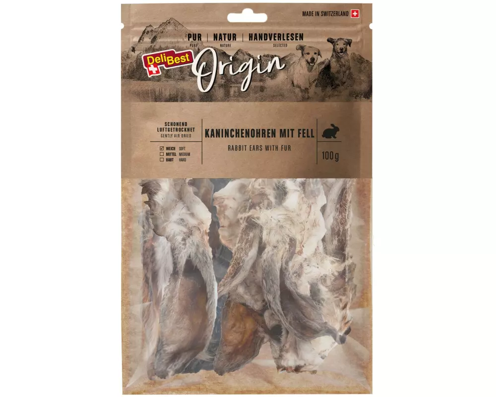 DeliBest Kausnack Origin Kaninchenohren mit Fell 100 g