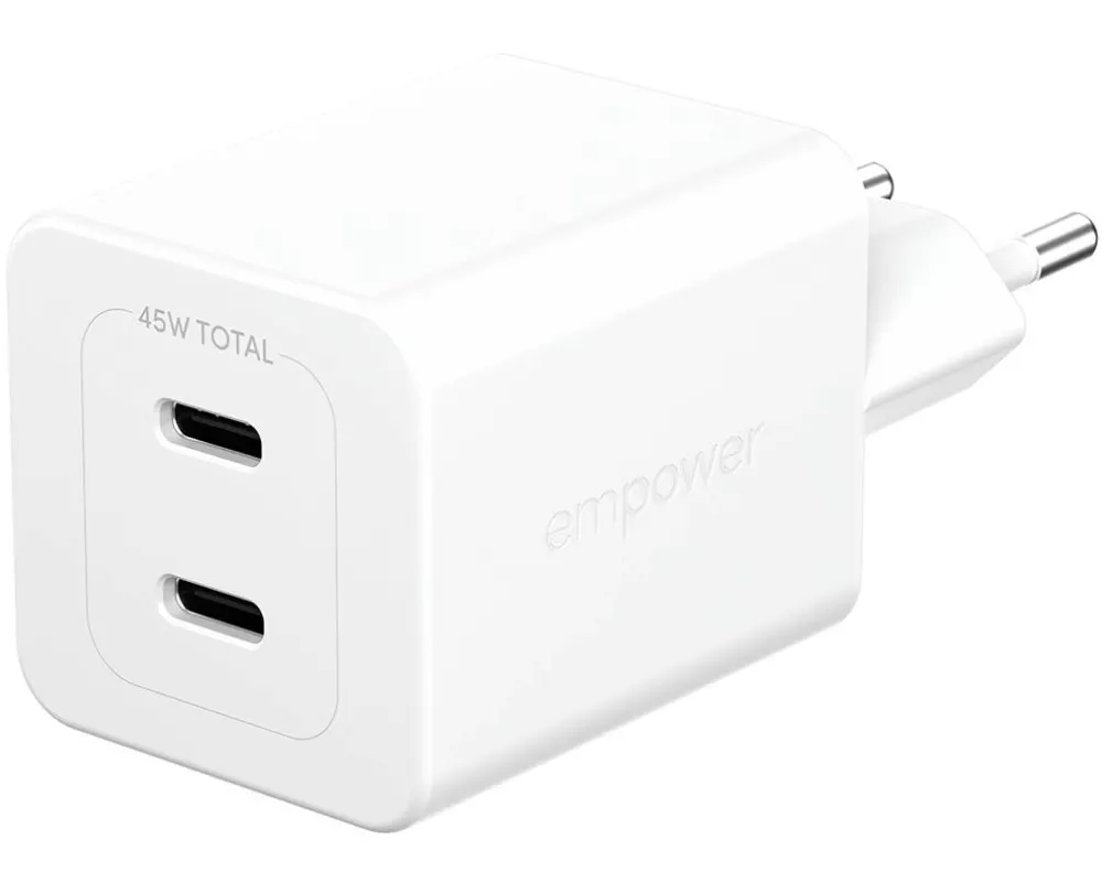 emPower by PanzerGlass USB-Wandladegerät Turbo 45 W inkl. 2 x USB-C Silber Weiss