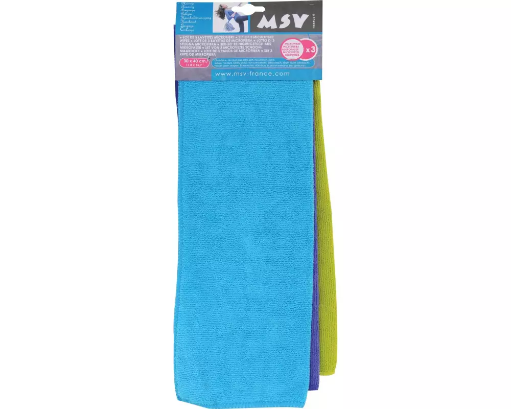 MSV Mikrofaser-Reinigungstuch 3 Stück, Blau/Grün/Violett