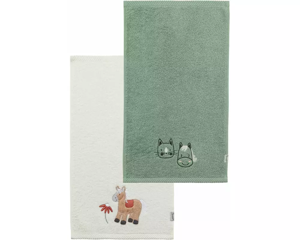 Sterntaler Kinderhandtuch 2er Set Bauernhof Steingrün