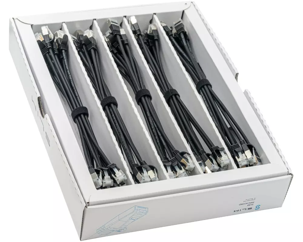 SLIM Slimpatchkabel RJ-45, Cat 6A, U/FTP, 0.25 m, Schwarz,50-Pack