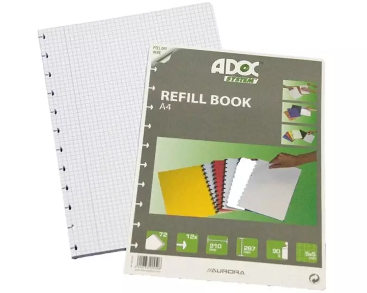Adoc Notizheft Pap-Ex-Ersatzblätter A4, Kariert, 72 Stück