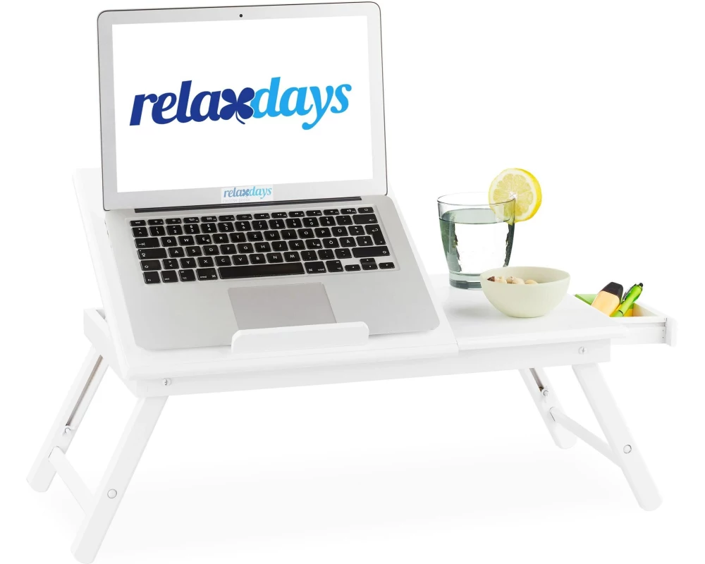 relaxdays Laptoptisch 15 ", Bambus, Weiss