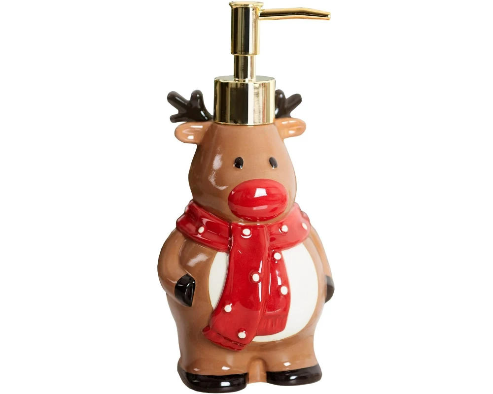 diaqua Seifenspender Rentier Rudolf 390 ml, Braun/Rot/Weiss