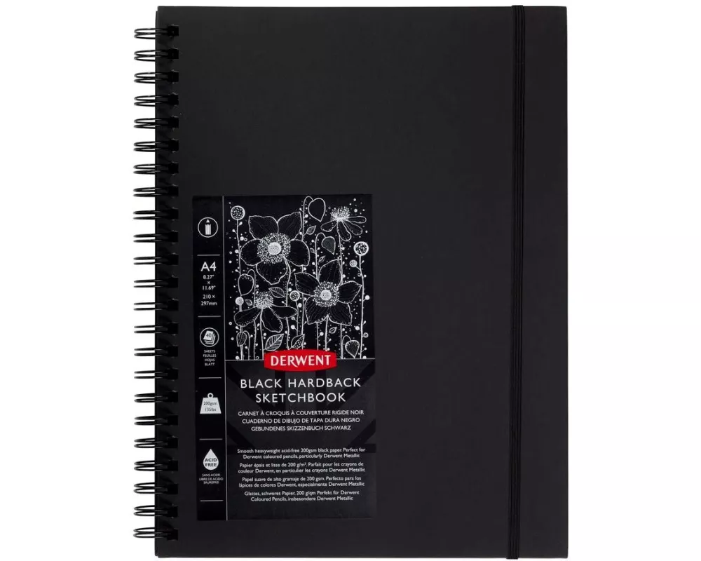 Derwent Skizzenbuch mit schwarzen Seiten, A4, Hochformat, 40 Blatt