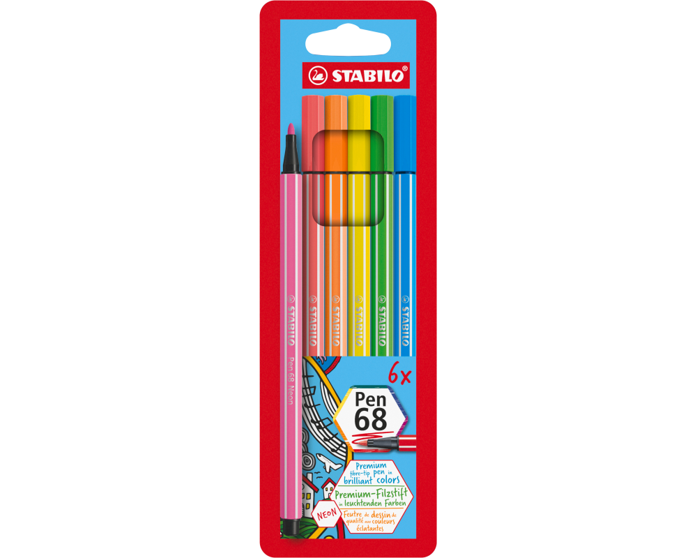 STABILO Fasermaler Pen 68 1mm 6806-1 6 Farben neon