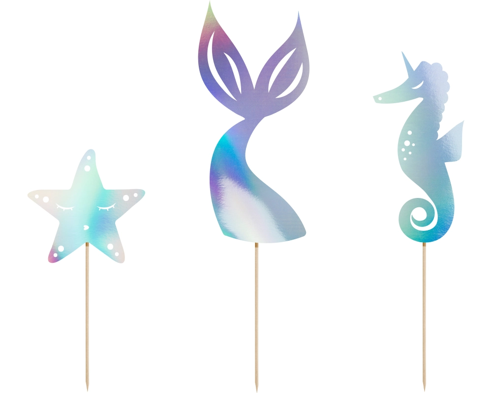 PARTYDECO Caketopper 24.5cm KPT47-017 Meerjungfrau 3 Stück