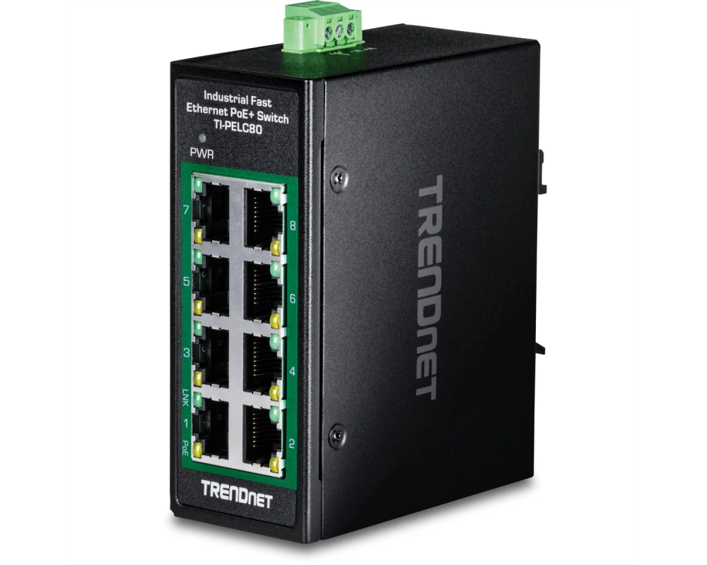TRENDnet TI-PELC80 8-Port Ethernet PoE+ Industrial DIN-Rail Mini Switch