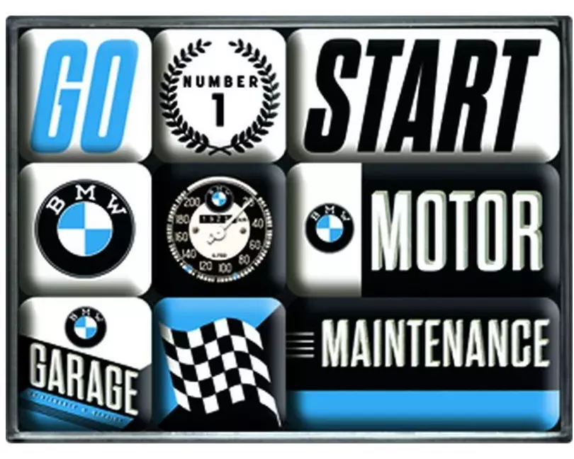 Nostalgic Art Magnet-Set BMW 9 Stück, Blau/Schwarz/Weiss