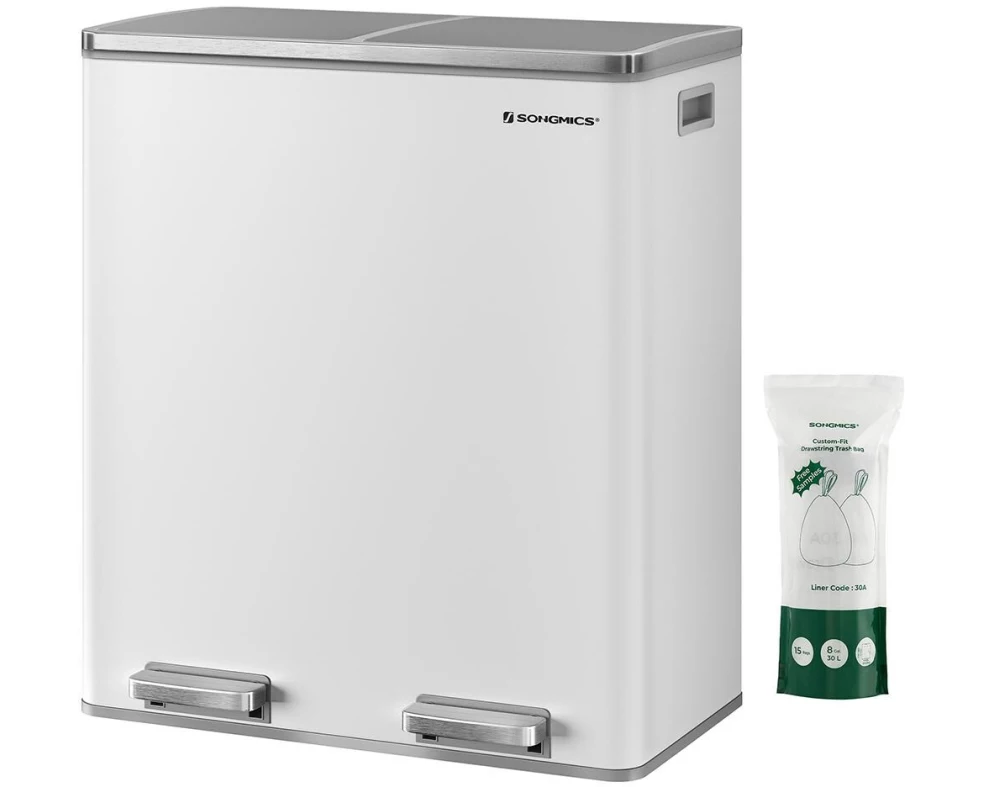 Songmics Abfalleimer Mülleimer 60 l, Weiss