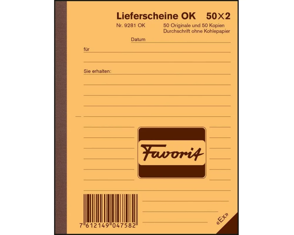 Favorit Durchschreibeblock 113 x 144 mm Lieferscheine, 50 x 2 Blatt