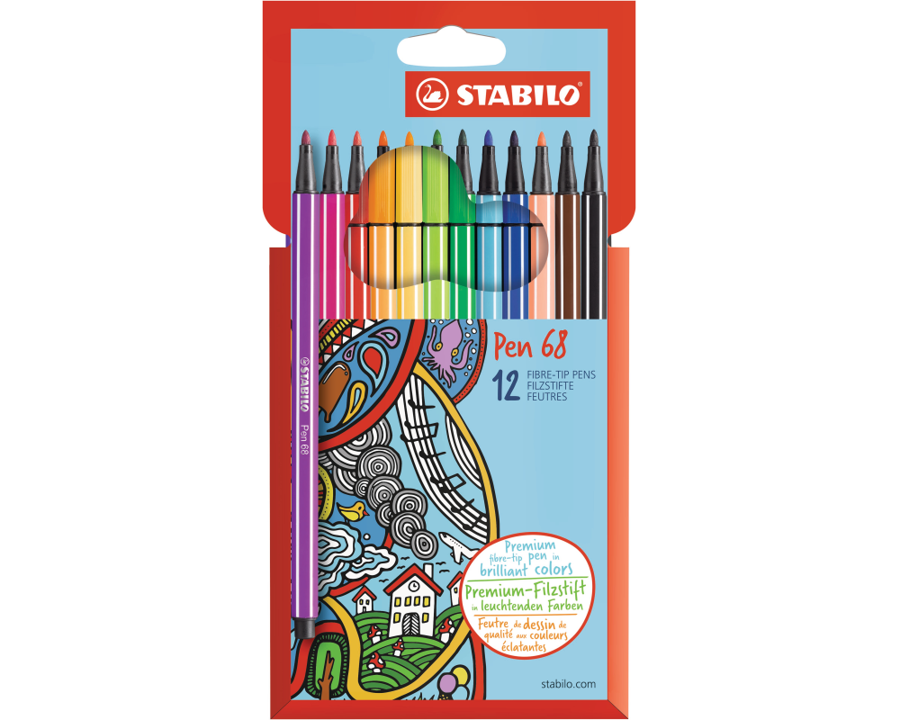 STABILO Fasermaler Pen 68 1mm 6812-7 12 Stück, farbig ass.