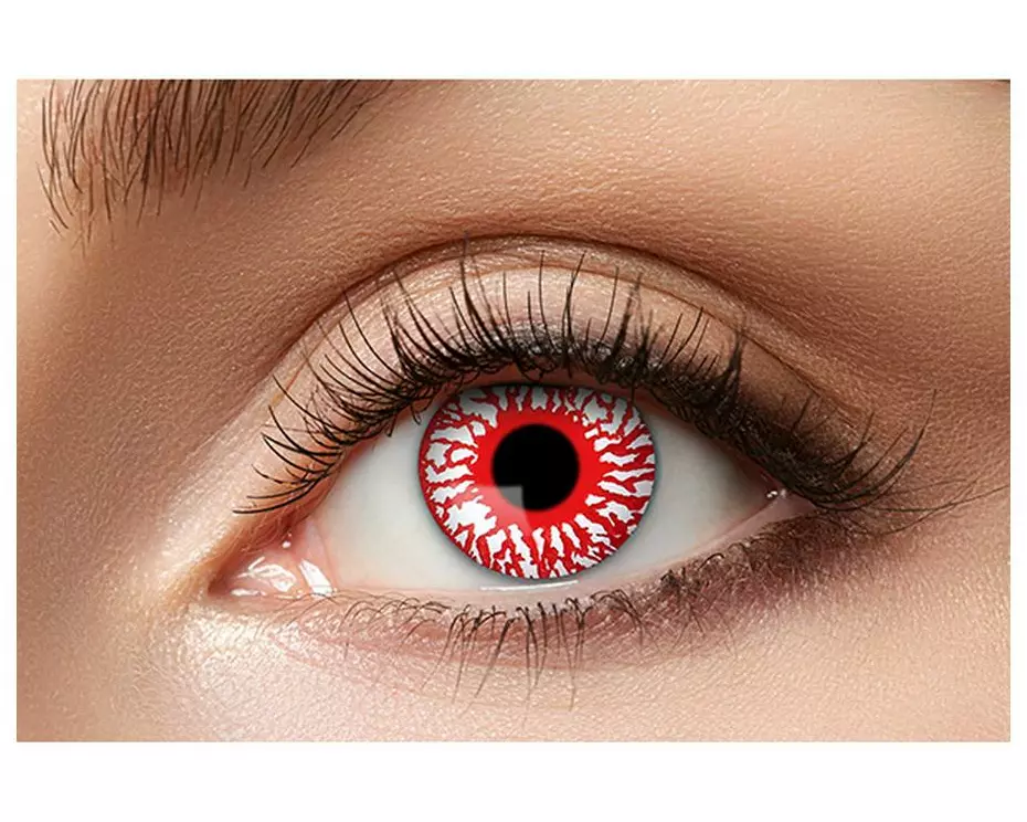 Partyartikel Drei-Monatslinsen Bloodshot, 2 Stück, Rot / Weiss