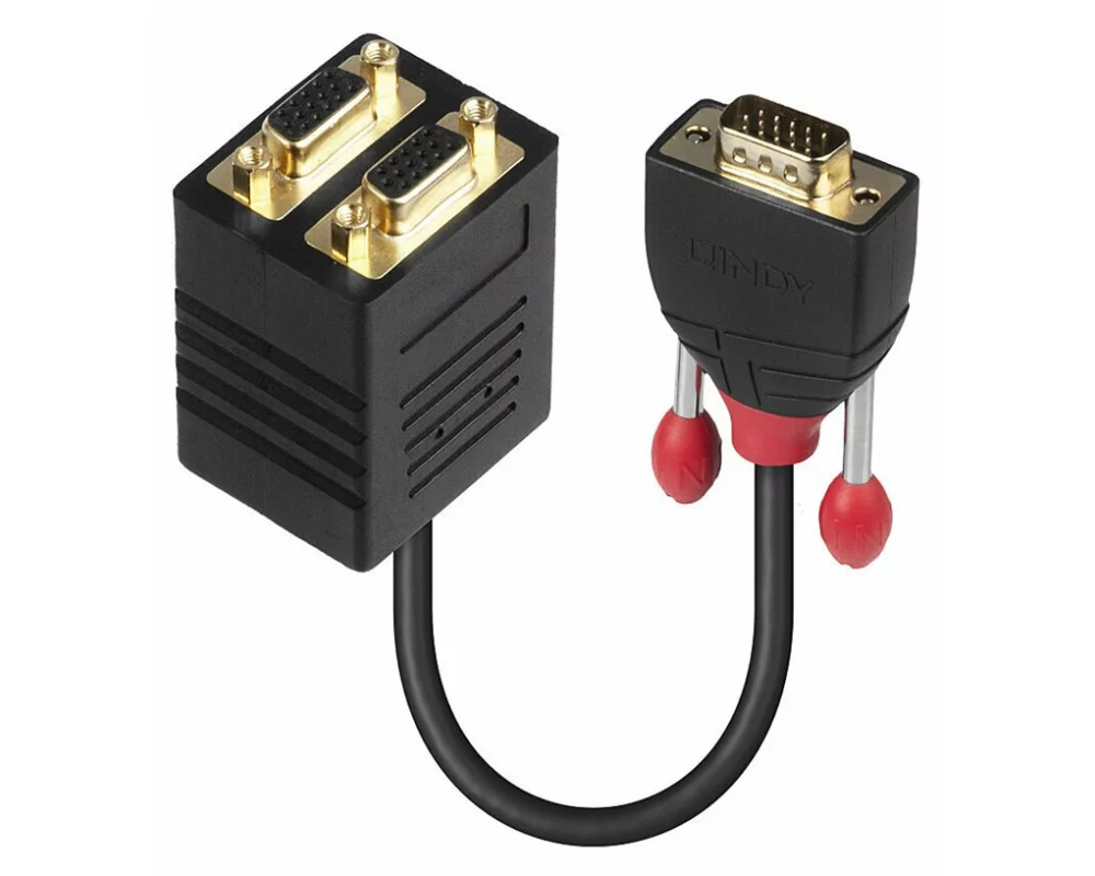 LINDY Video Cable, HD15, VGA-VGA M-M, 20cm, black, 2 Port 1x to 2x VGA coupling