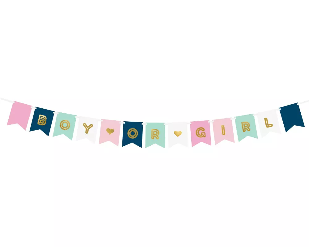 Partydeco Girlande Boy or Girl 1.75 m, in Blau/Gold/Rosa