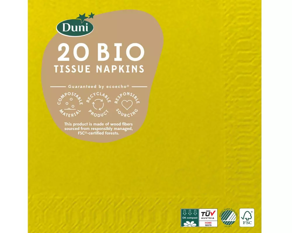 Duni Cocktailservietten 24 cm x 24 cm, 20 Stück, Dunkelgelb