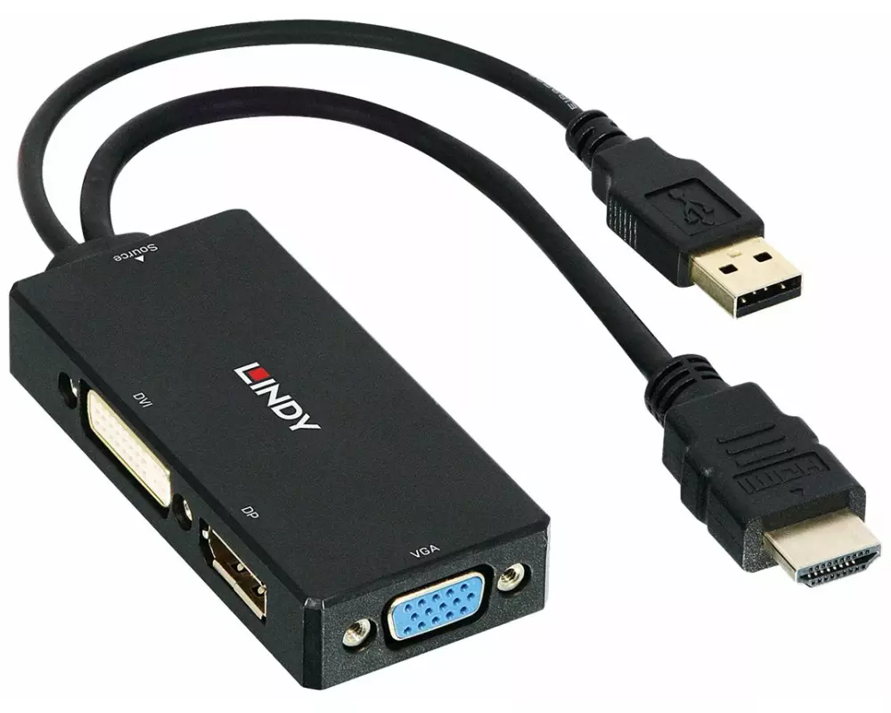 LINDY Video Adapter, HDMI-DP/DVI/VGA, black, Converter